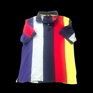 Lands’ End Vintage Y2K Rugby Shirt Men's L Rainbow Stripe Bloke Core Preppy Polo